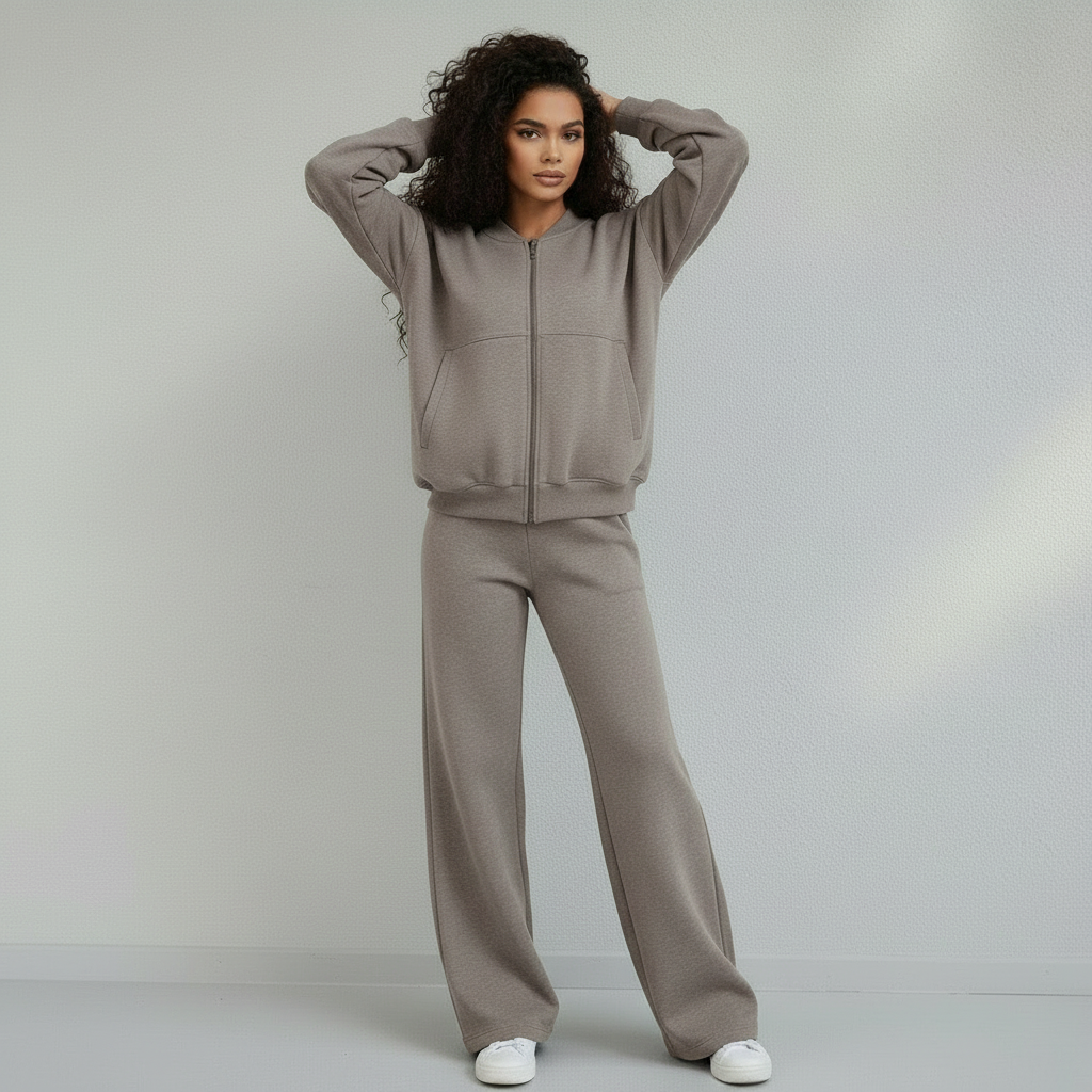 Survêtement Femme 2 Pièces Zippé Taille Élastique