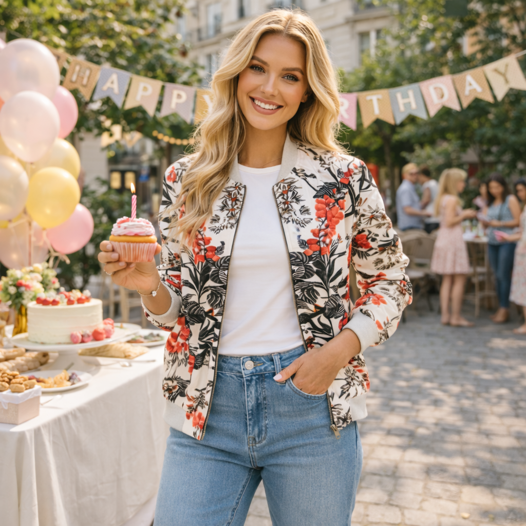 Veste Bomber Femme Imprimée Florale