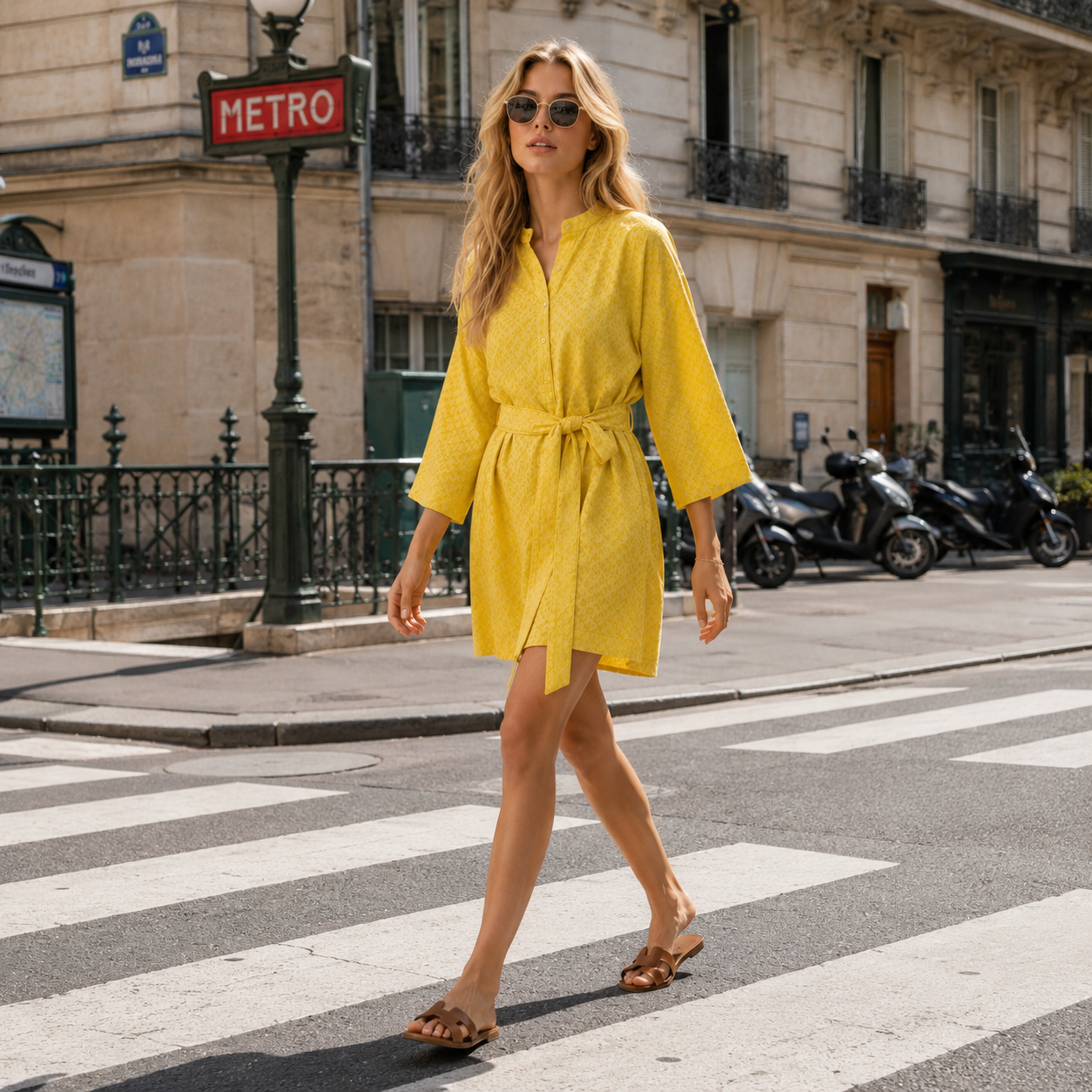 Robe tunique jaune à ceinture Leila K. Dress Rough Studios