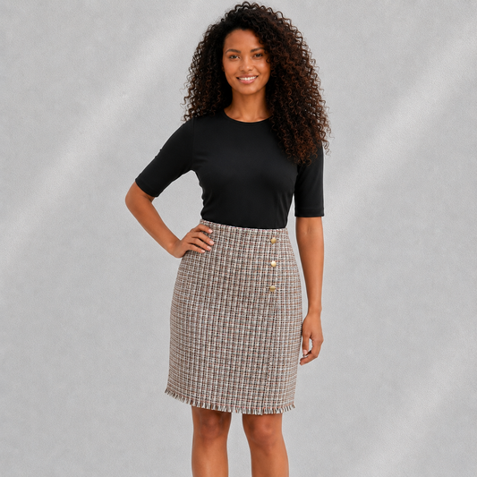 Jupe Femme s.Oliver Black Label Tweed à Boutons Dorés