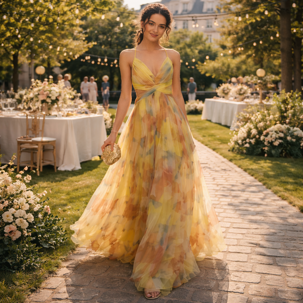 Robe Longue Femme Imprimée Fluide | Col V Sans Manches