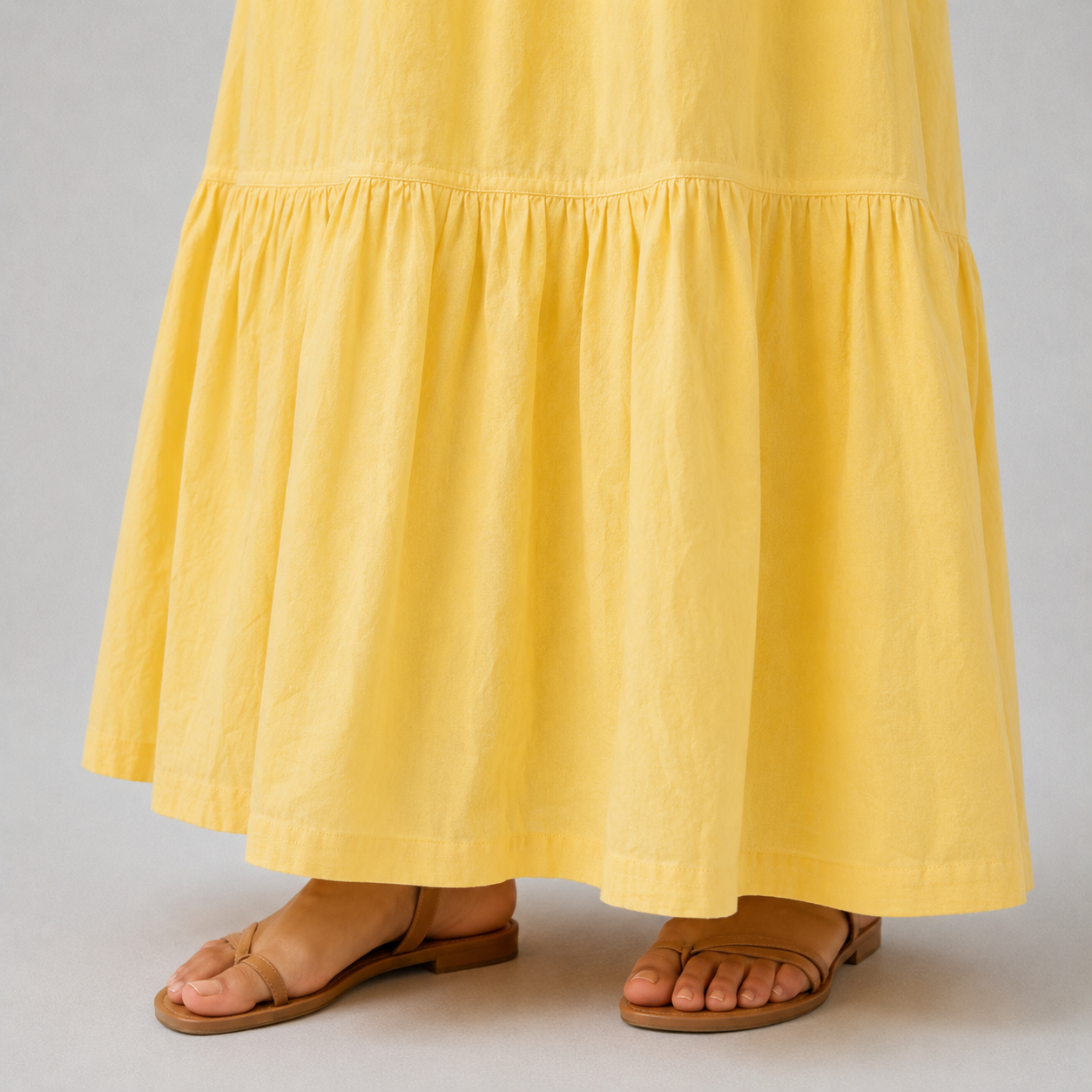 Jupe longue femme jaune en coton à taille élastique