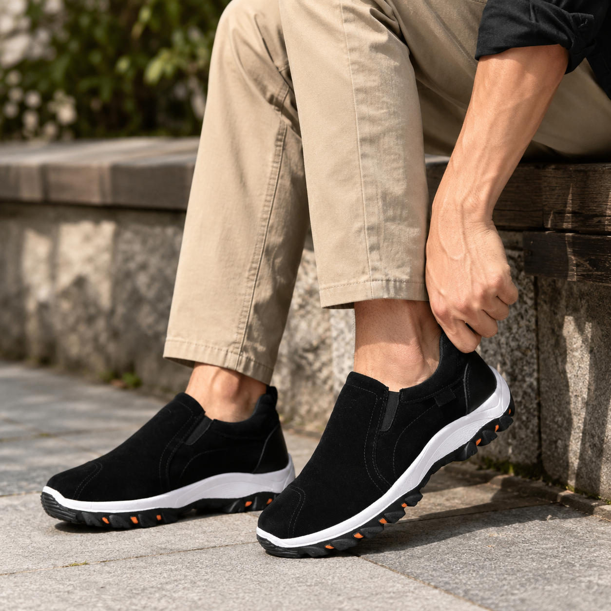 Détail des chaussures homme sans lacets faciles à enfiler