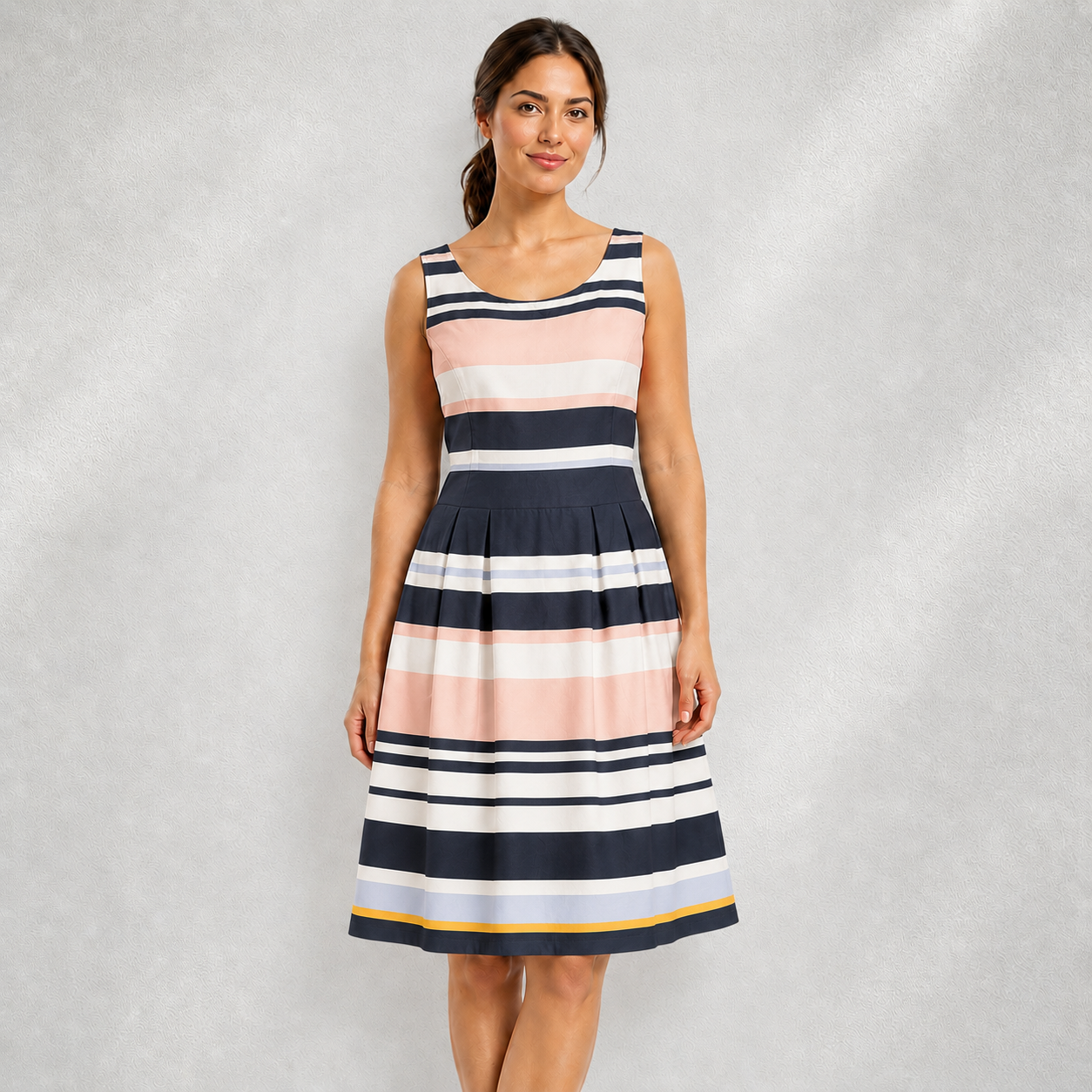 Robe femme Jakes rayée sans manches en coton avec rayures marine, rose et gris