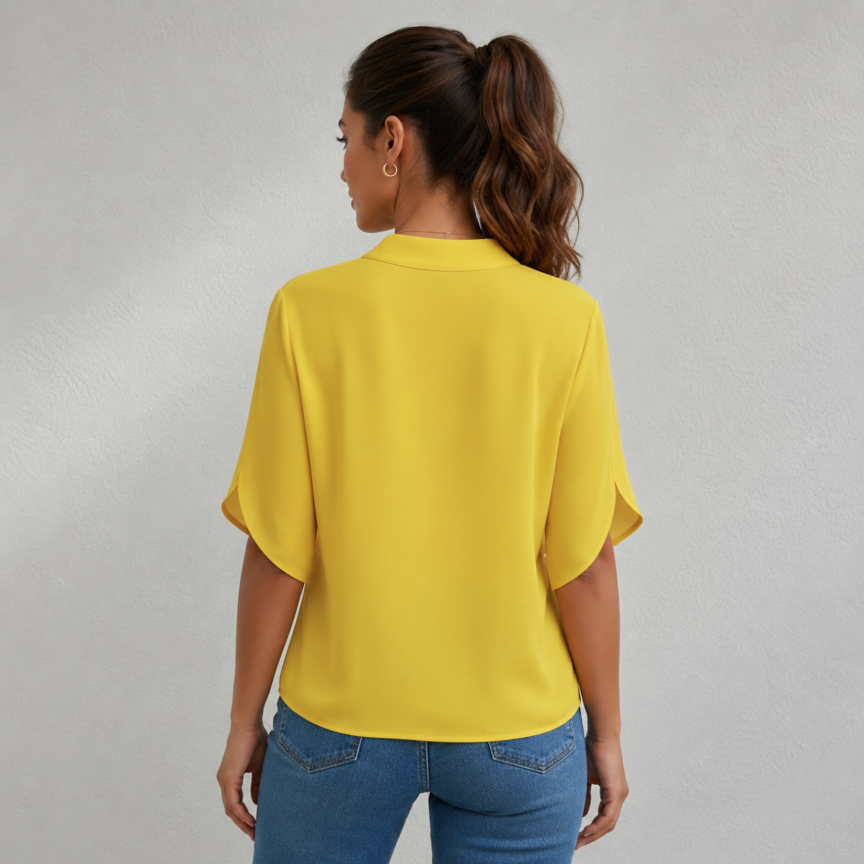 Blouse Femme en Chiffon à Col V et Manches Courtes
