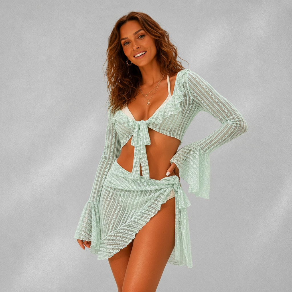 Ensemble Bikini Femme 4 Pièces avec Jupe & Blouse de Plage | Ruvafashion