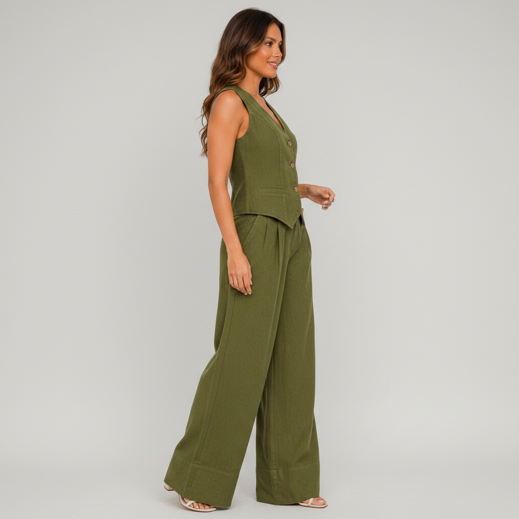 Ensemble Femme Gilet Sans Manches & Pantalon Large