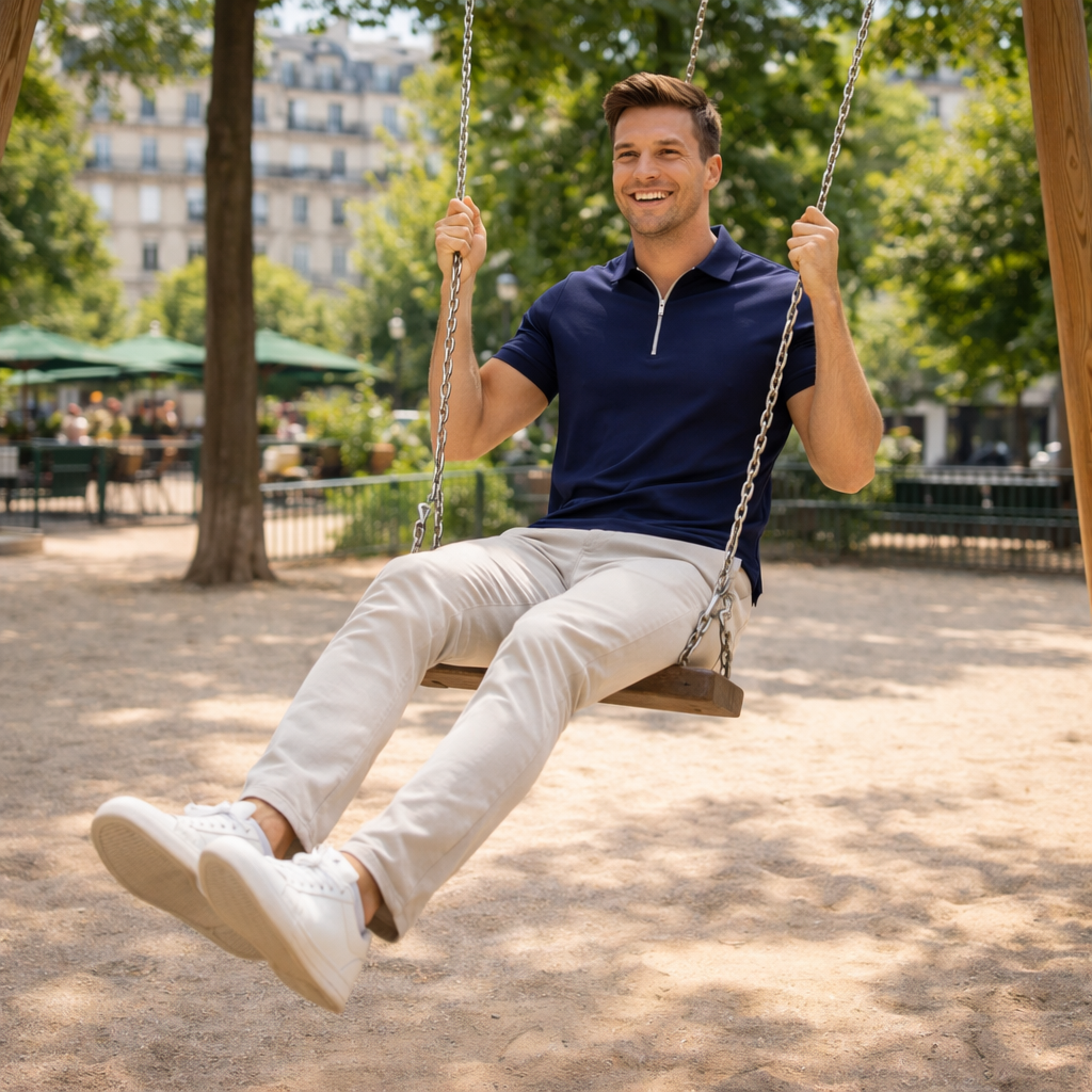 Polo Homme Col Zippé Manches Courtes