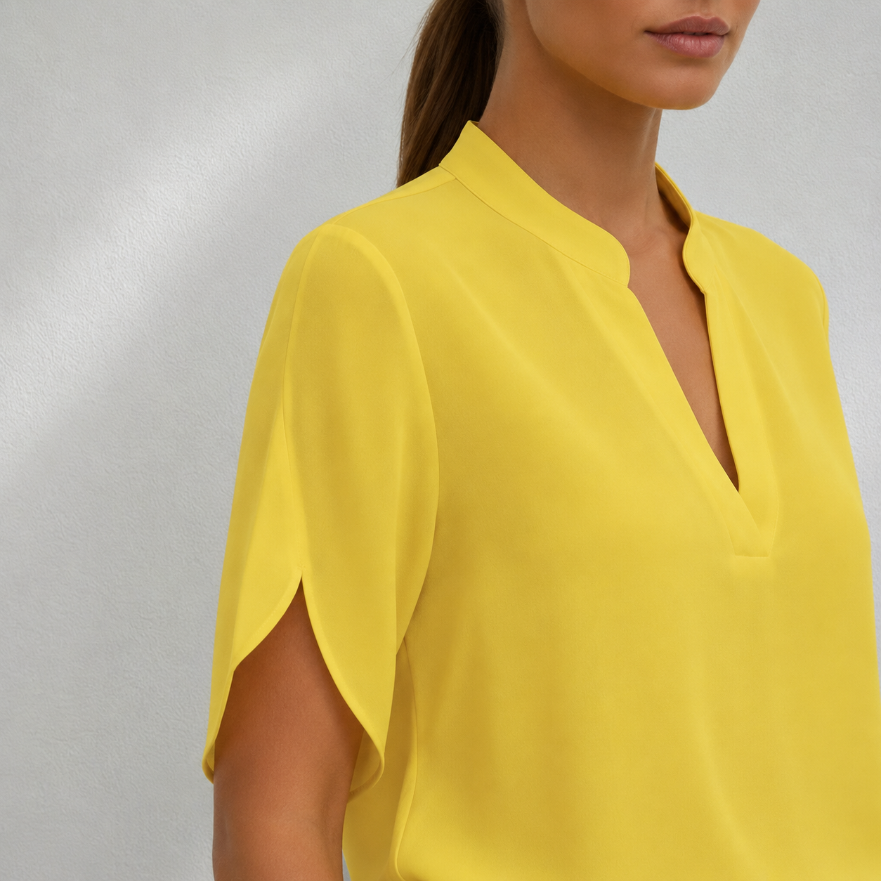Blouse Femme en Chiffon à Col V et Manches Courtes