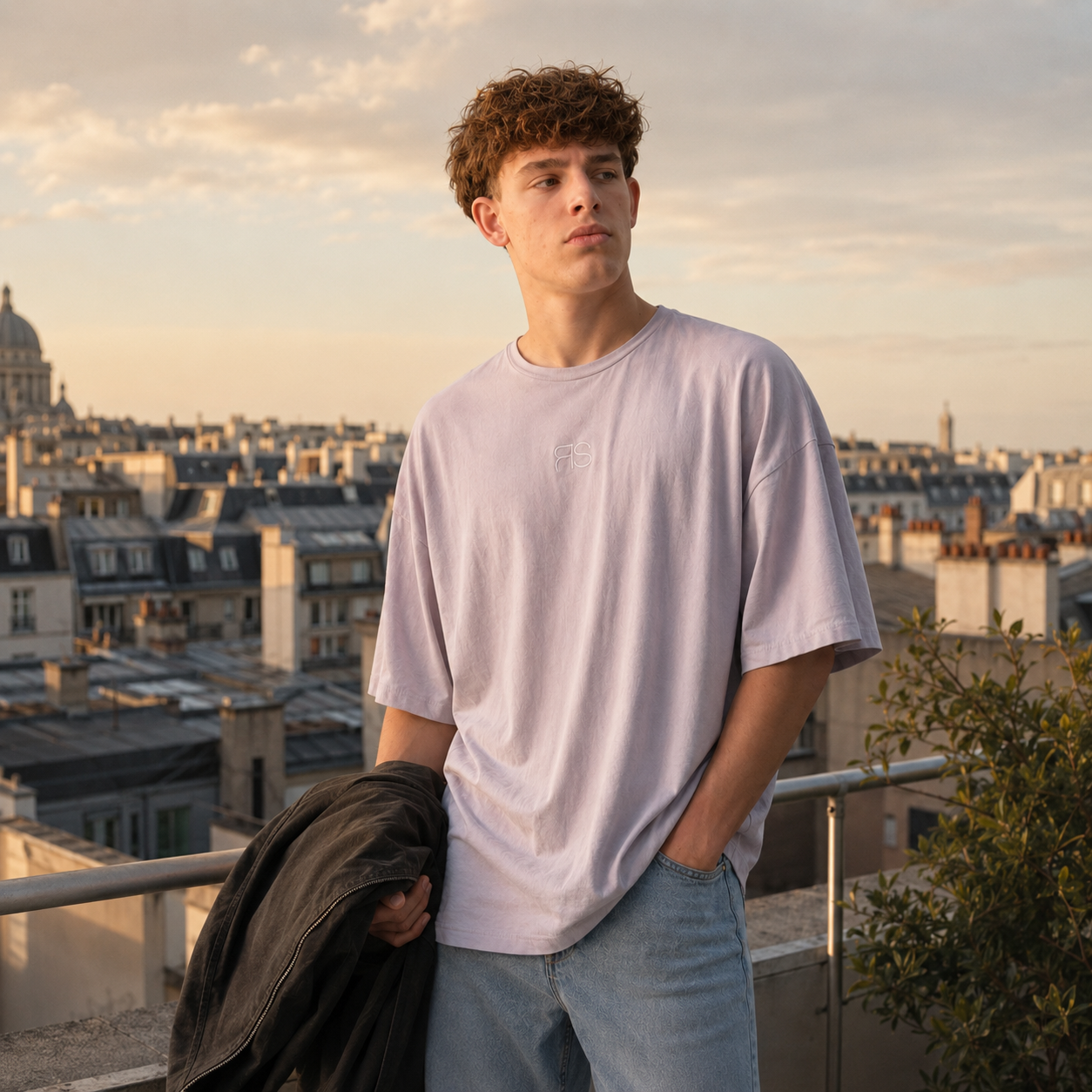 T-shirt coupe droite lilas clair logo brodé RS Rough Studios