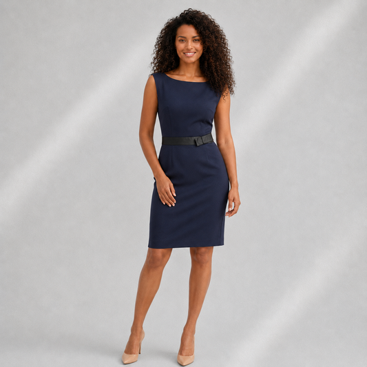 Robe Femme s.Oliver Black Label Bleu Marine Chic à Ceinture Noire