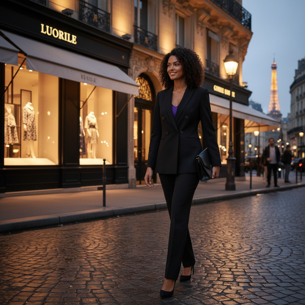 Blazer long noir s.Oliver Black Label porté en city evening walk Ruvafashion