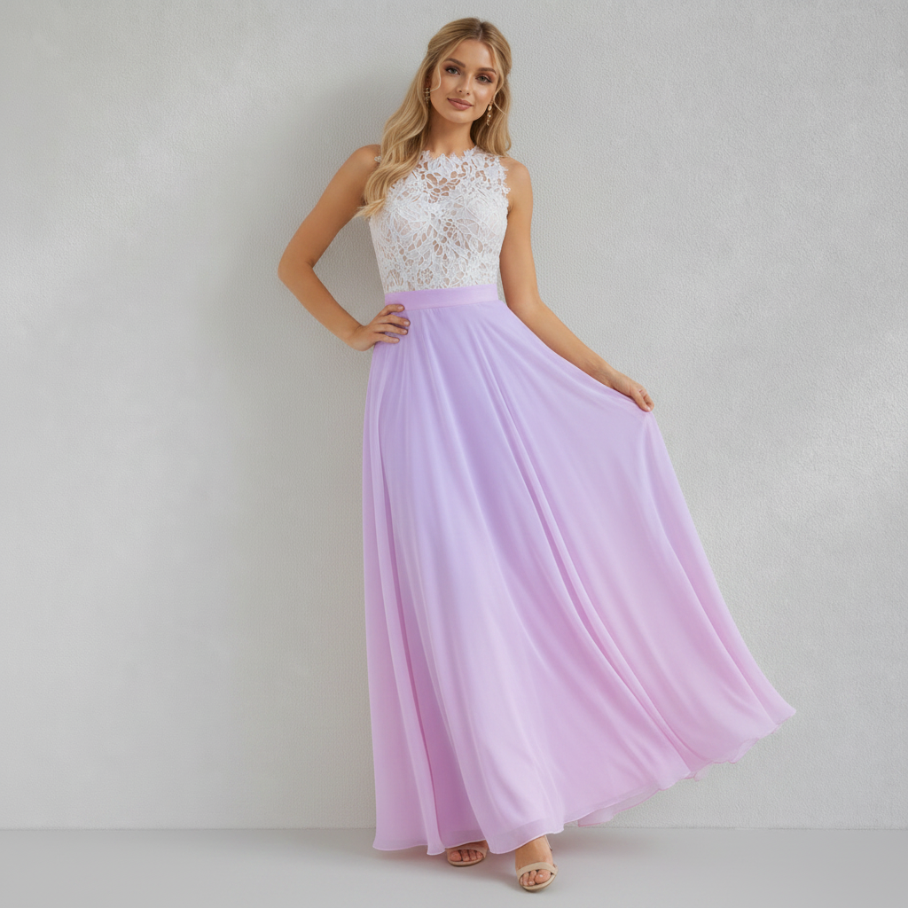 Robe Longue Femme Dentelle & Voile