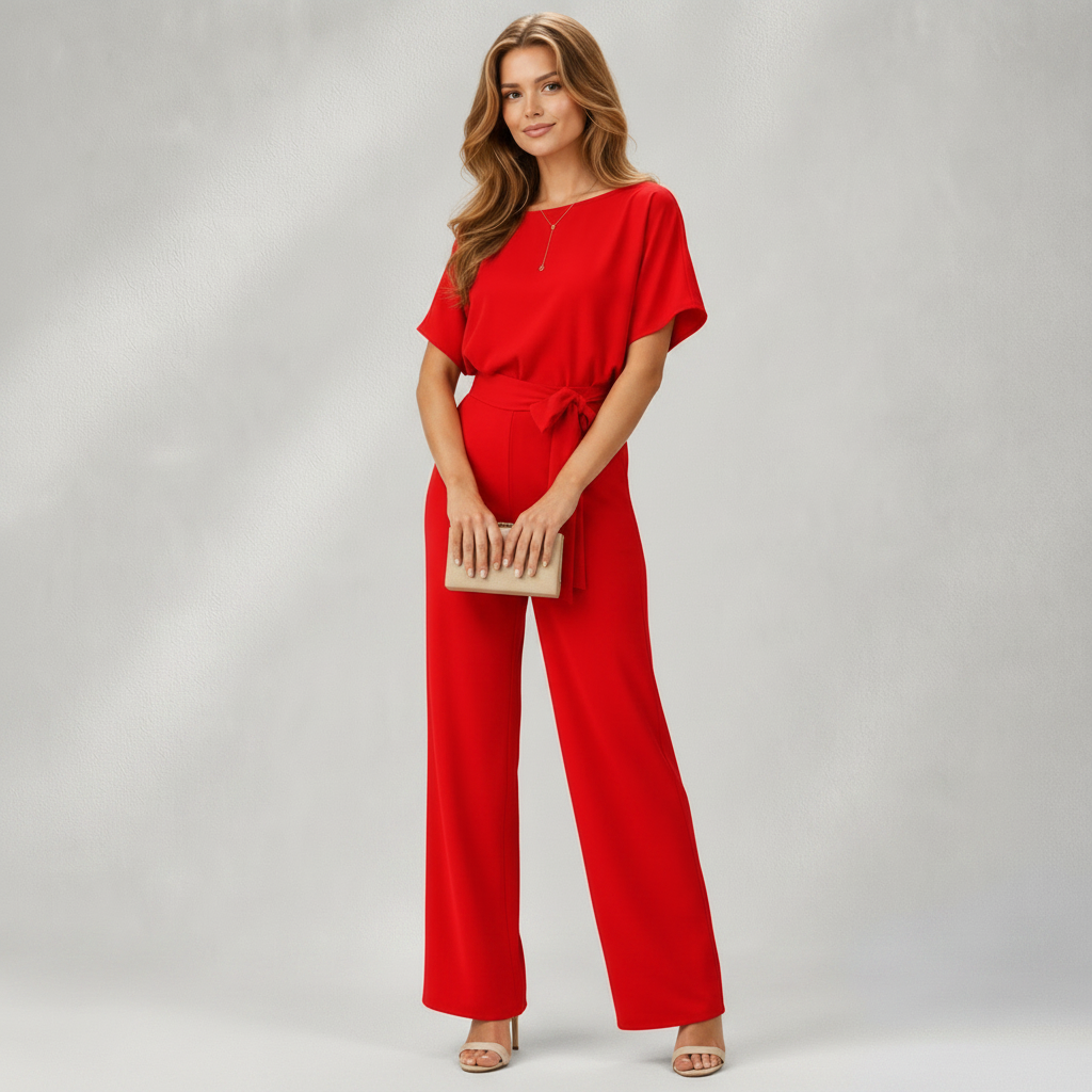 Combinaison femme à pantalon large portée de face