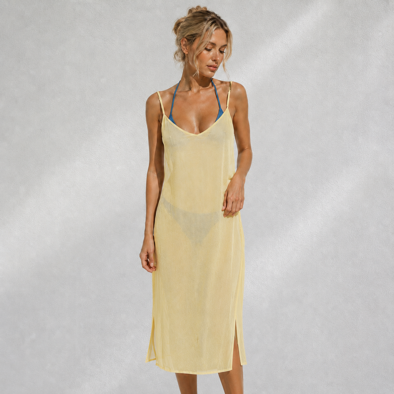 Robe femme d’été fluide jaune uni à fines bretelles Rough Studios