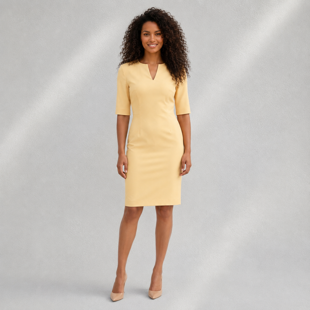 Robe Femme s.Oliver Jaune Pâle | Coupe Droite & Zip Dos