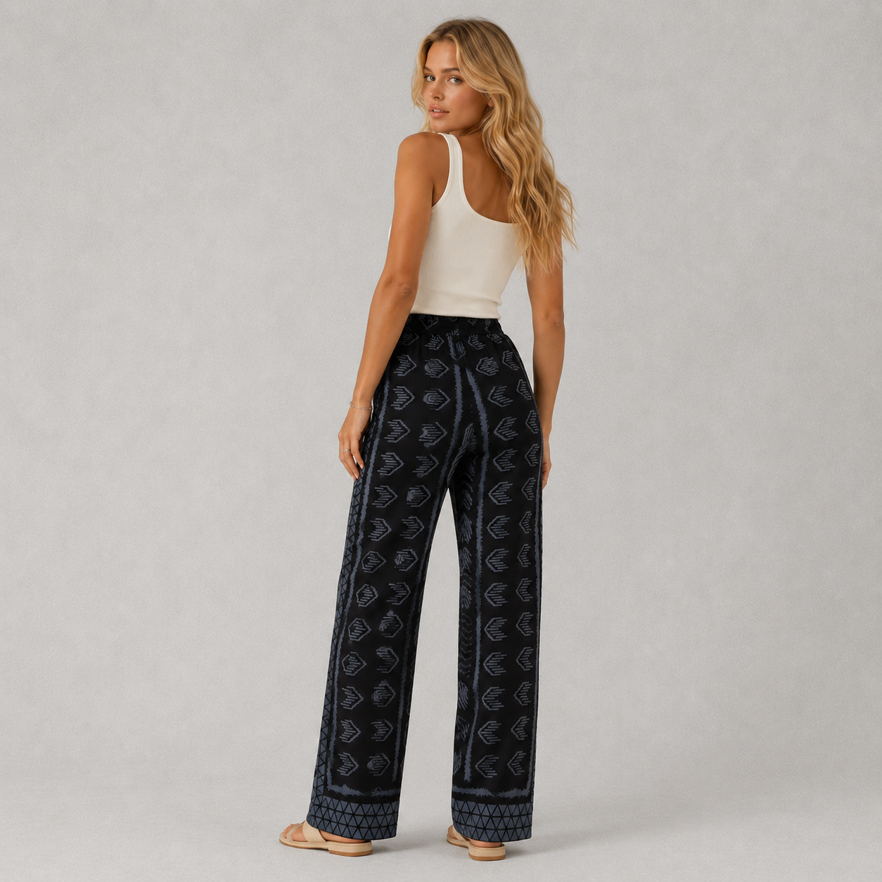 Pantalon Ample Femme Imprimé Noir & Gris | Rough Studios