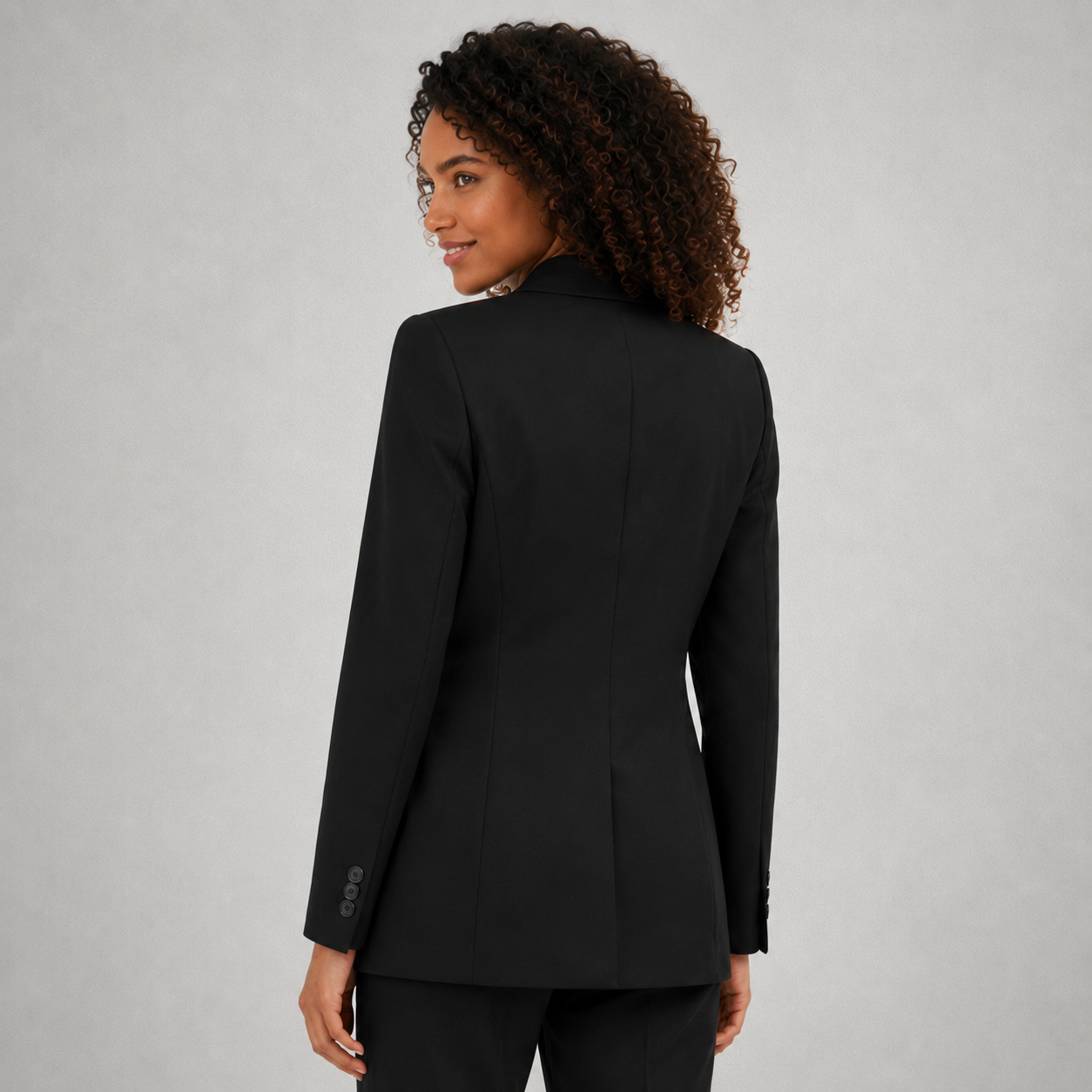 Blazer long femme s.Oliver Black Label noir vue studio de dos Ruvafashion