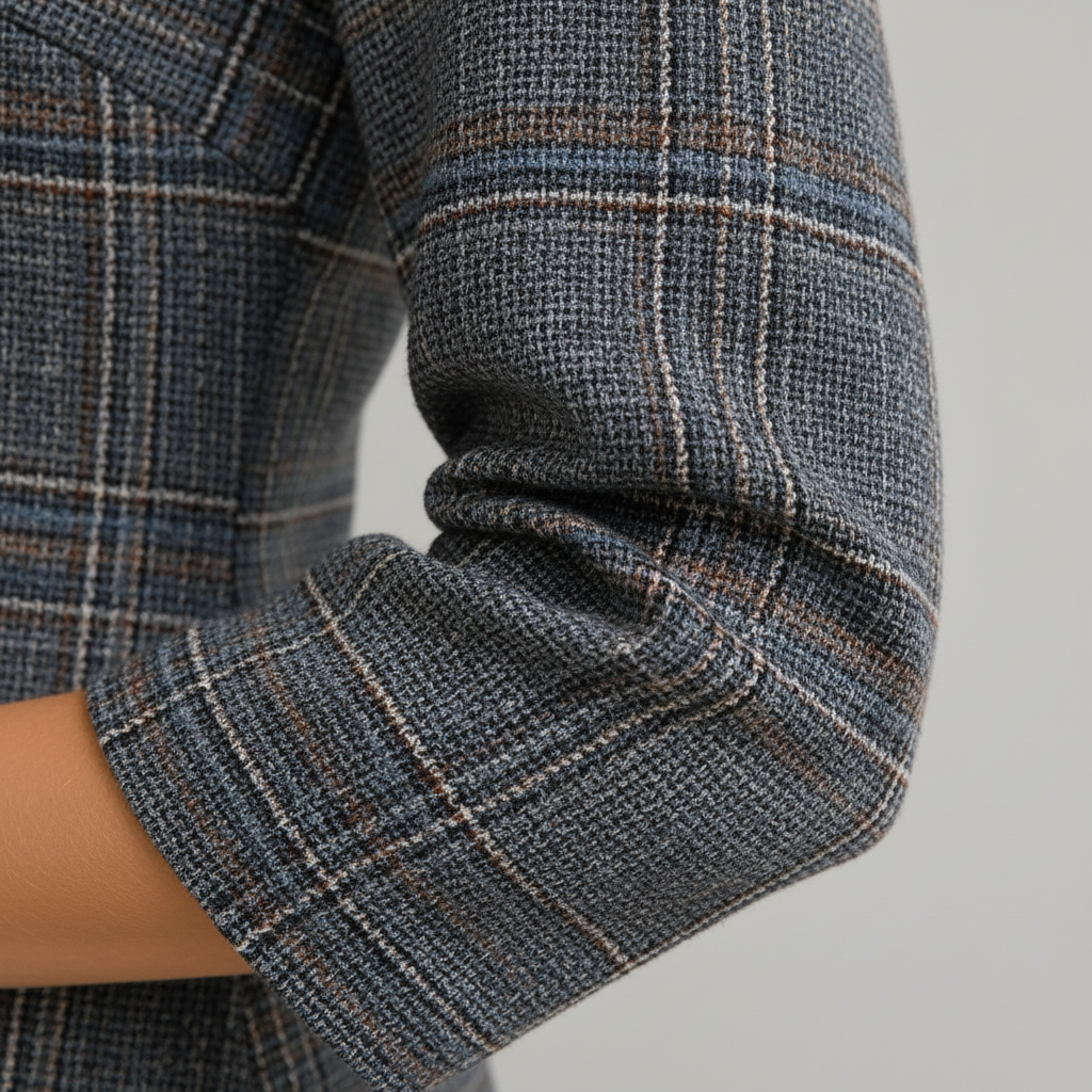 Robe droite à carreaux bleu marine, manches 3/4 – River Woods – Neuf sans étiquette de prix